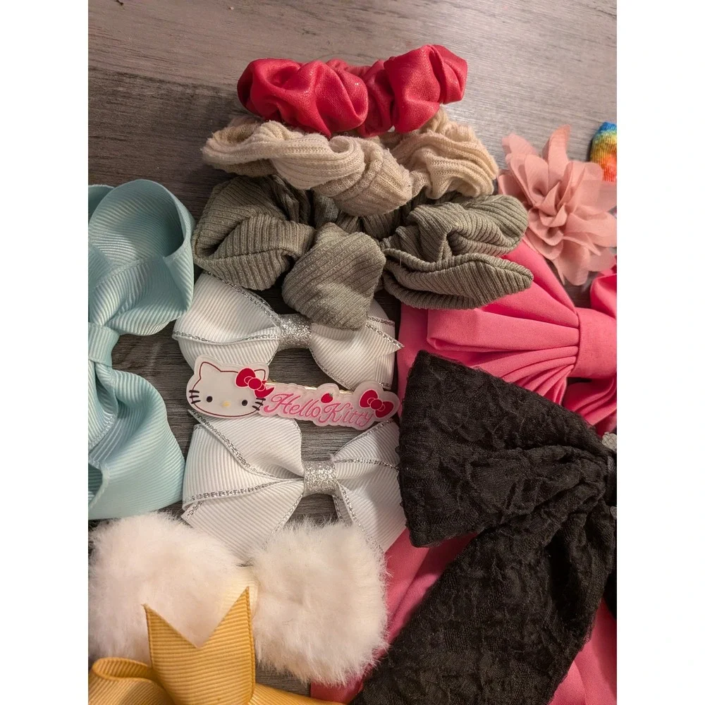 Kids Hair Accessory Bundle Hello Kitty Bows Scrunchies Lace Velvet 15pc Set